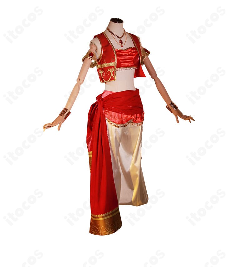 愛城華恋 千夜一夜物語ver.コスプレの側面スタイル。腰布とパンツのライン、腕飾りのボリュームを確認できる角度。