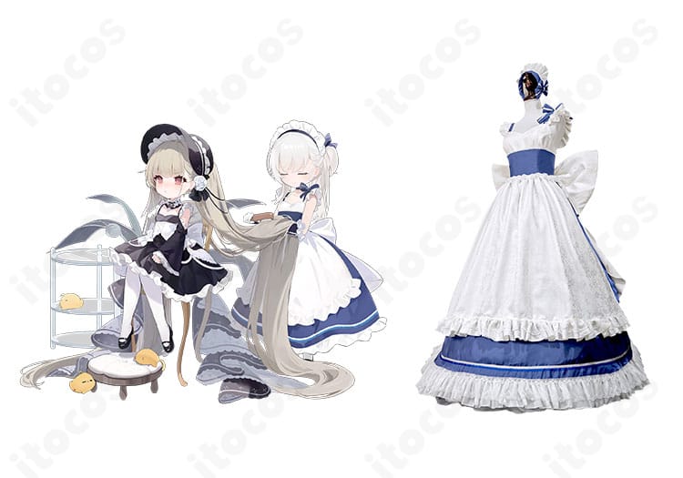 アズールレーン ベルファストのメイド服コスプレ一式を正面から。キャラクター公式衣装の配色とシルエットを忠実再現した高品質デザインの全体像