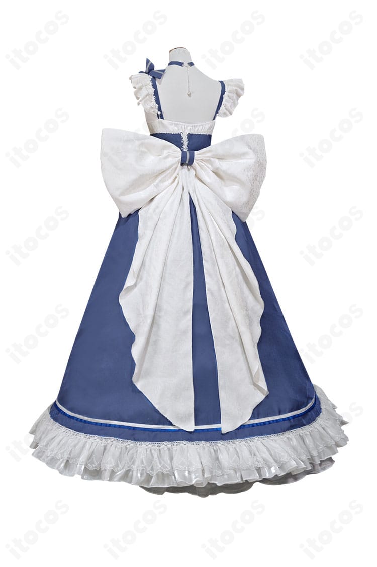 アズールレーン ベルファスト メイド服の背面。大きな背部蝶結びとエプロンの落ち感、後ろ姿のシルエットを強調した写真