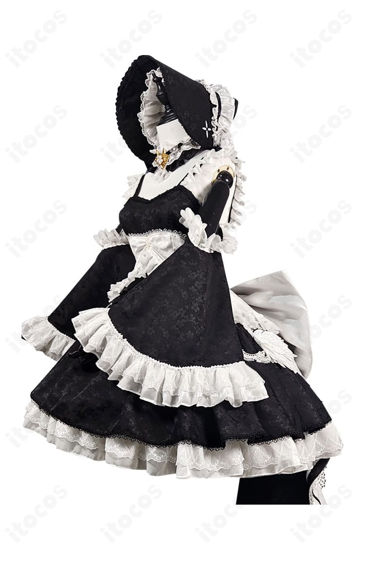 側面から見たリトル・フォーミダブル メイド衣装。袖パーツとオーバースカートの重なり、ウエストラインの立体感が分かるディテール。