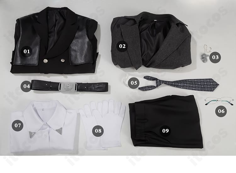 メガネとアクセサリーの接写。レイの知的なスタイルを補完する小物表現。