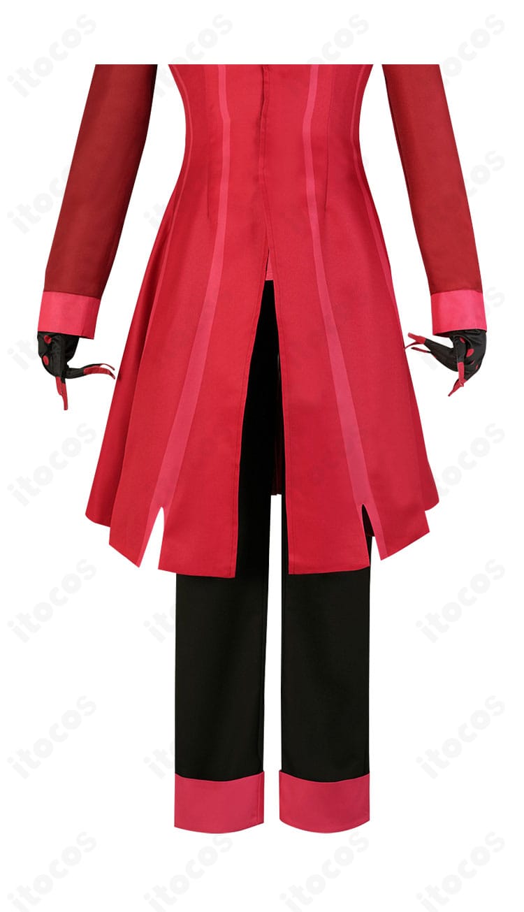 アラスター コスプレ衣装 背面ディテール接写。背中心の縫製と裾の仕上げ、シルエット維持のステッチを強調。