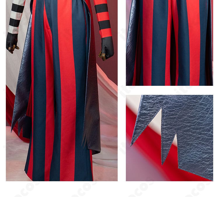 裾ディテール：パンツ裾の装飾とカッティング。足元まで統一感のあるデザイン。