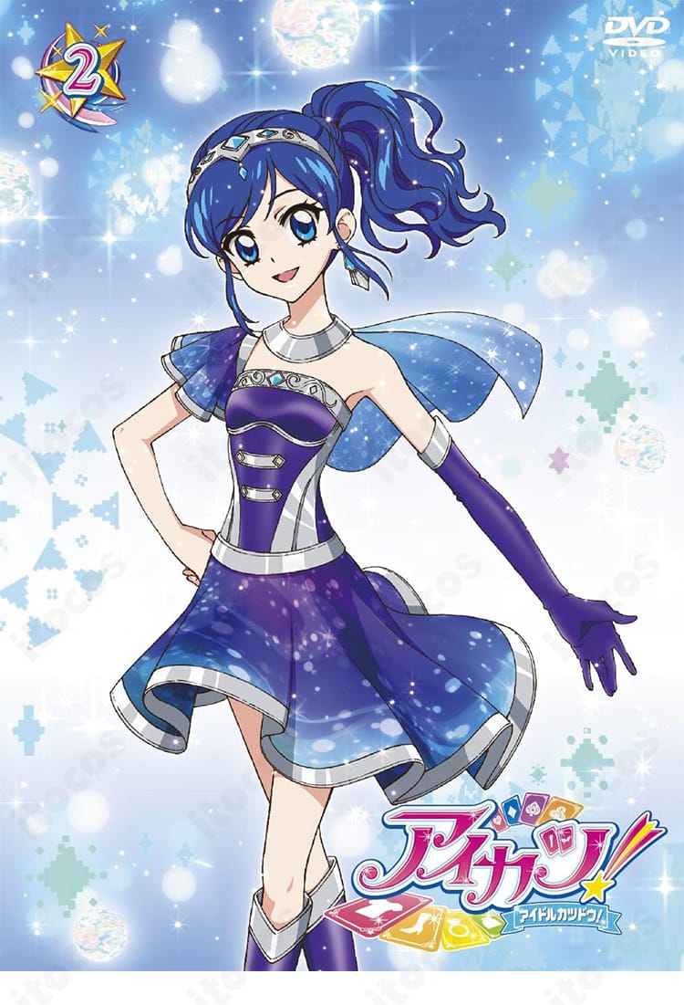 アイカツ！霧矢あおい 天の川コズミックコーデのコスプレ衣装全身イメージ。ドレスとマント、髪飾り・手袋付きの高再現デザイン。