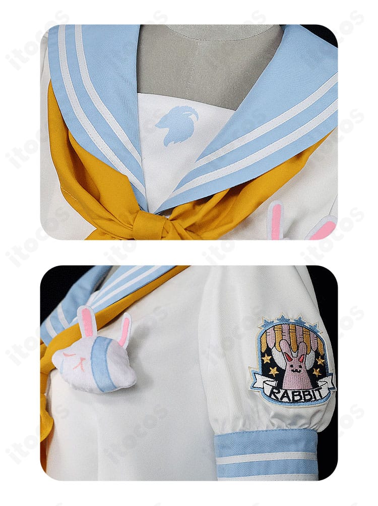 襟元と肩口の装飾アップ。セーラーラインと肩の切り替えディテールを確認可能