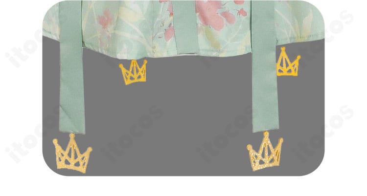 クラウン髪飾りの拡大カット。輝きと形状が分かり、周年衣装らしい華やかさを表す写真。