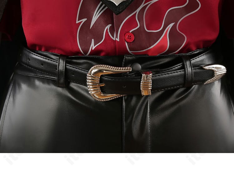 ウエストベルト装飾のバックルと通し方のディテール