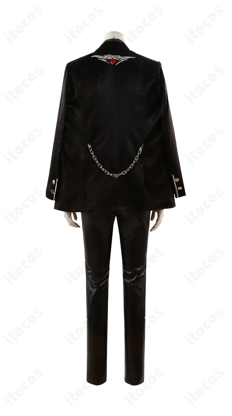 三毛縞斑 ドミナント衣装コスプレの背面全体図（チェーンと裾の形状）