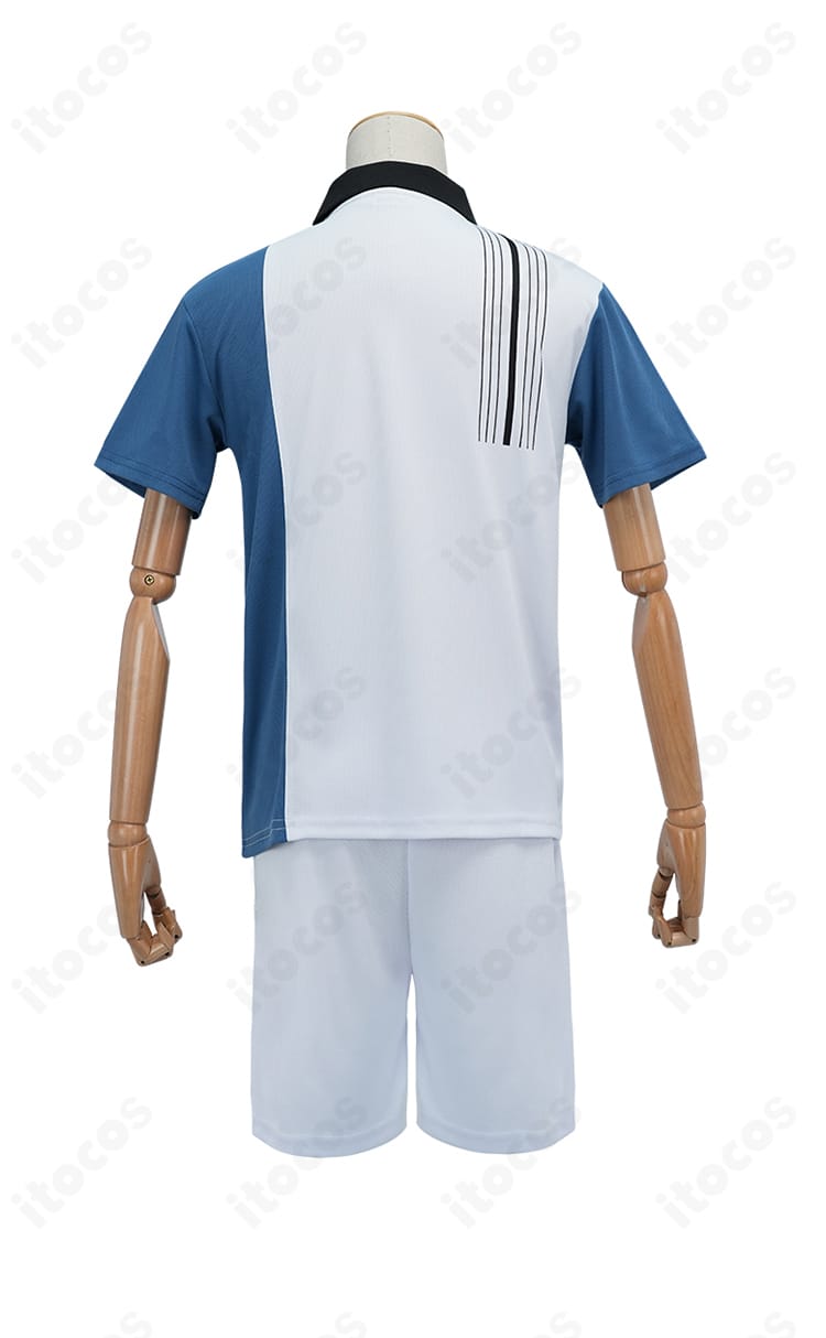 跡部景吾 コスプレ衣装 背面。背中のライン配置と丈感を確認できる氷帝ユニフォーム後ろ姿