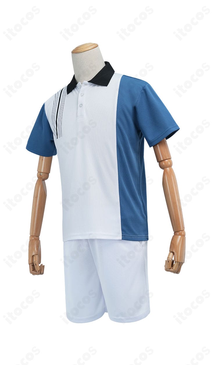 跡部景吾 コスプレ衣装 左側面。配色バランスとシルエットを示す氷帝ジャージの再現ディテール画像