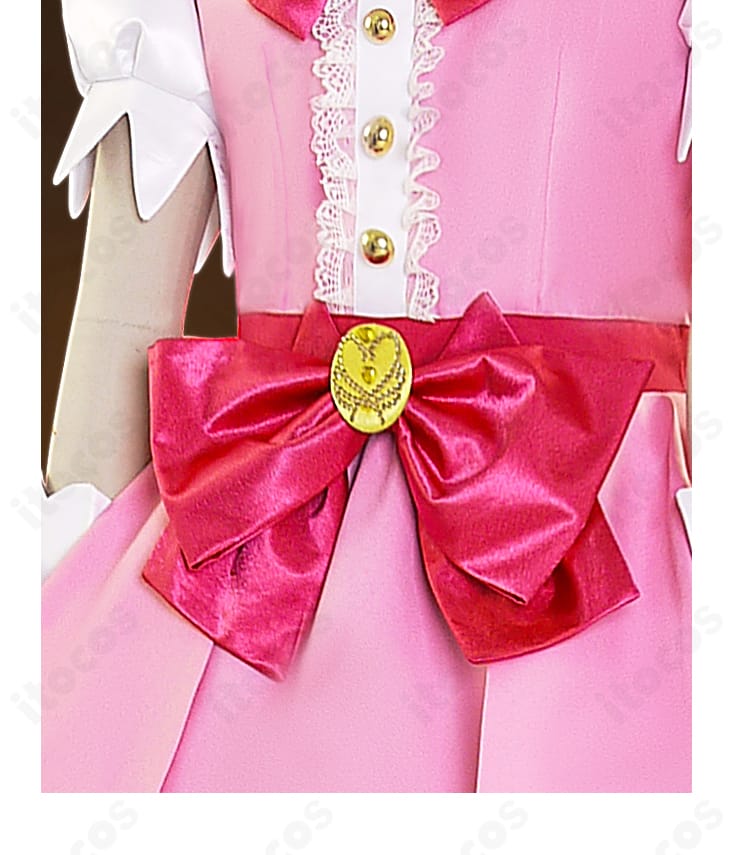 キュアフローラ衣装のウエスト背面リボン装飾ディテール。プリンセスらしいエレガントなポイント。