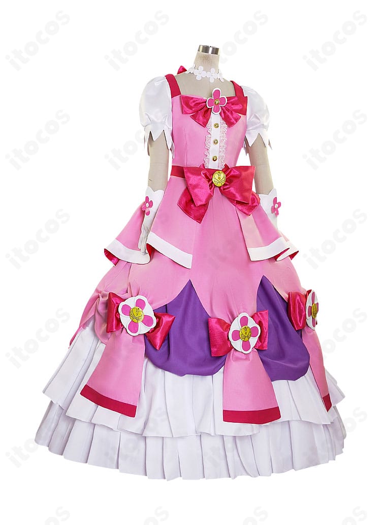 Go!プリンセスプリキュア キュアフローラ モードエレガント衣装の右側面。サイドラインとスカートの広がりを強調。