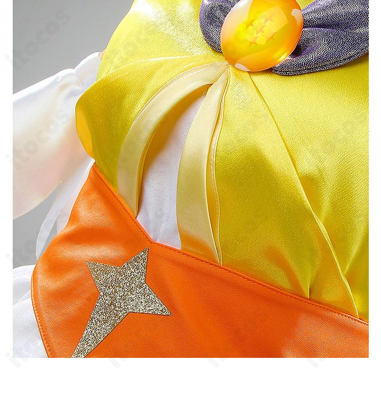 ウエスト部分の装飾とコルセットベルトの質感、華やかで写真映えするデザイン