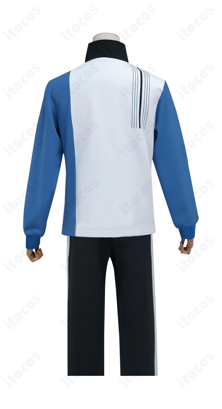 跡部景吾コスプレ衣装の背面。背面パネルの配色バランスとヨーク切替、撮影映えするライン配置を確認できる画像