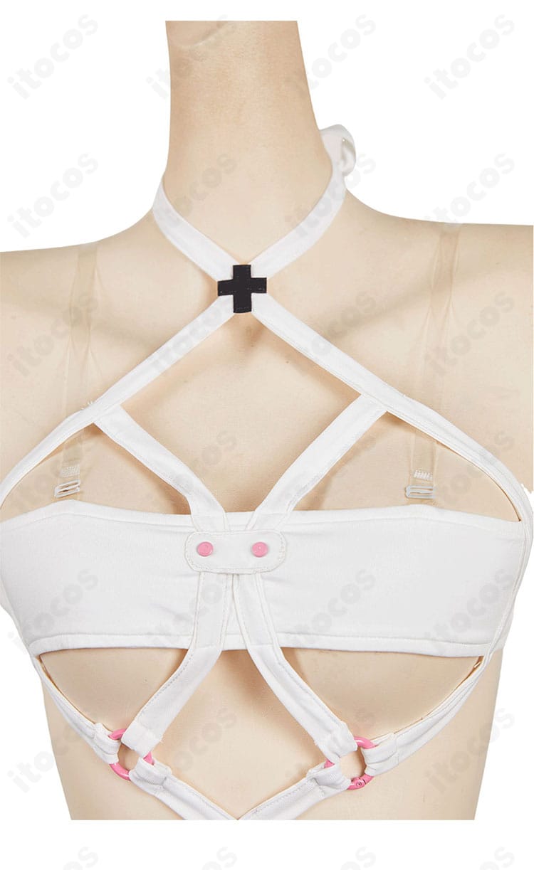 リリエル衛生小隊コスプレ 上衣ディテール。刺繍風パターンとアクセントパーツの近接写真。