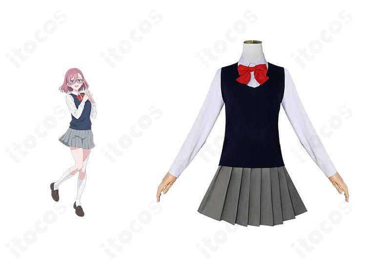 2.5次元の誘惑 天乃リリサ 制服コスプレ衣装の正面全体。高再現シルエットで清楚な雰囲気を表現。