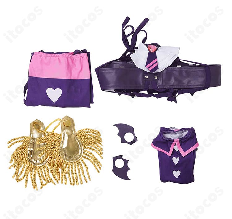 セット内容の一覧画像。トップス、ズボン、手袋、髪飾り、肩飾りが揃っていることを示すディスプレイ。