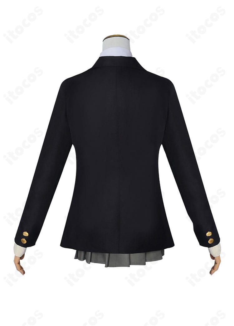 橘美花莉 制服コスプレ衣装の背面。ジャケットのシルエットと裾ライン、背面ステッチまで忠実に再現。