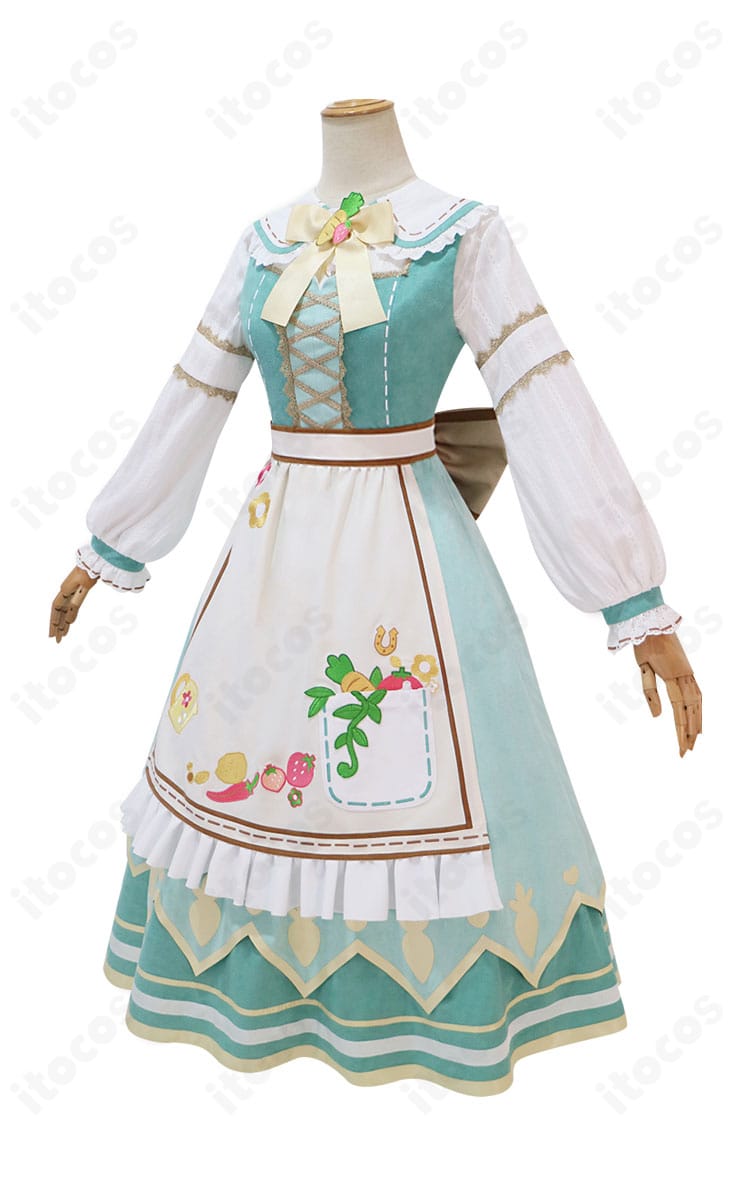 ライスシャワー勝負服コスプレ左側面。腰位置のシェイプと装飾配置、シルエットのバランスを表示。