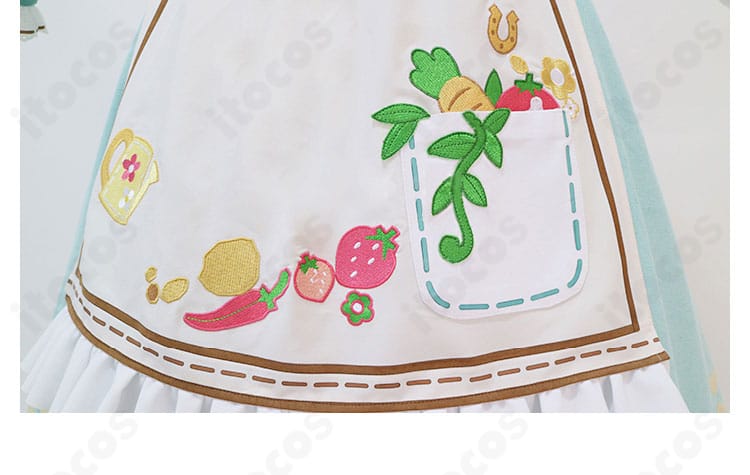 ライスシャワー勝負服のスカート装飾ディテール。裾ラインとボリューム感、ステッチをクローズアップ。