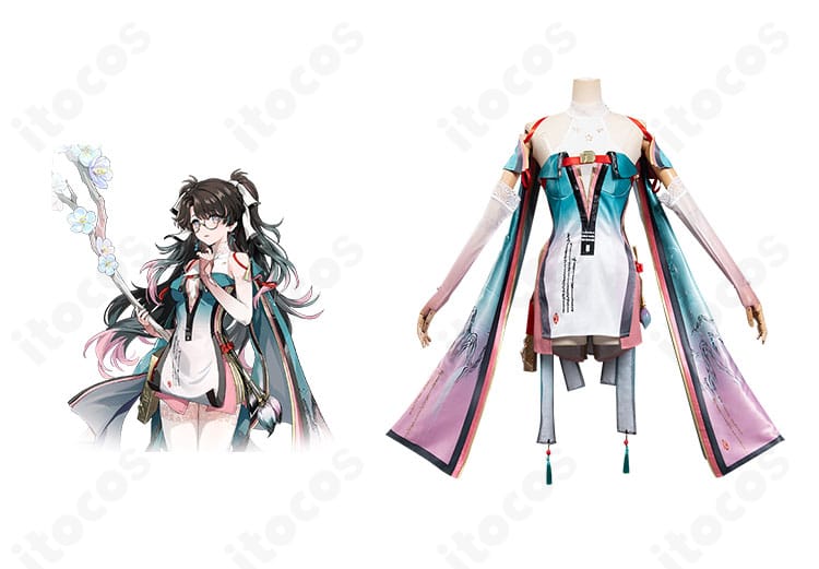 鳴潮 折枝（オリエ）コスプレ衣装とキャラクター比較の正面画像。配色と装飾の一致度がわかる構図。