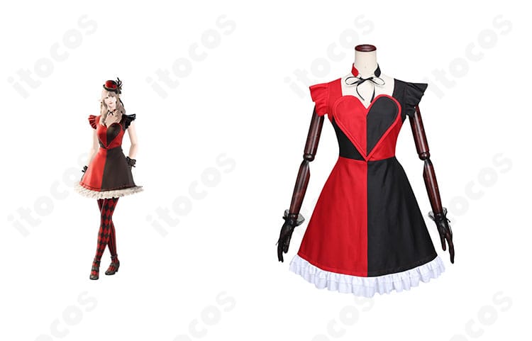 商品正面とキャラクター風ビジュアルの組み合わせ。FFXIV ローズ・ヴァレンティオン ドレスの全体像と世界観を表現