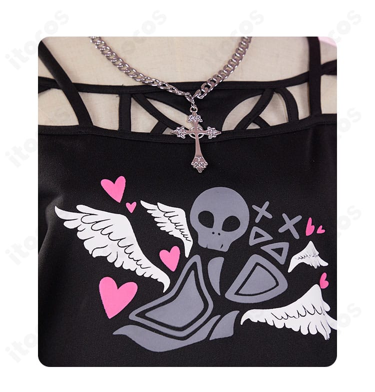 鏡音リン コラボ衣装の胸元アクセ｜チョーカーとネックレスの意匠アップ