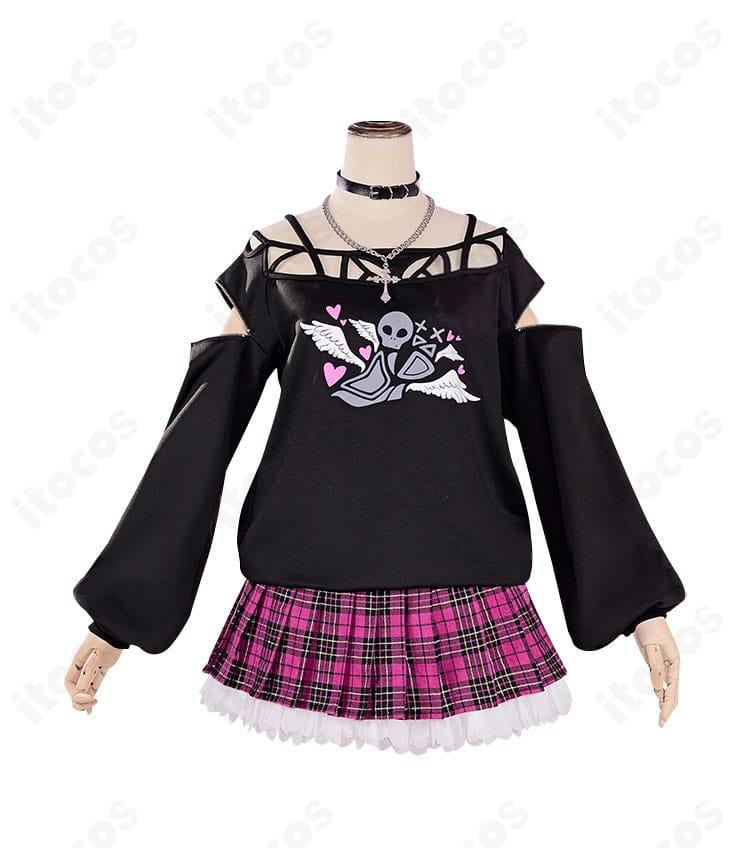 鏡音リン コラボ衣装の正面ディテール｜スウェットとプリーツスカートの質感と配色