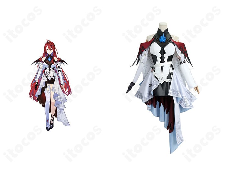 エリザベス・ローズ・ブラッドフレイムの衣装を正面から比較できる画像。キャラクターイメージと高再現ドレスのシルエットが分かる構図。