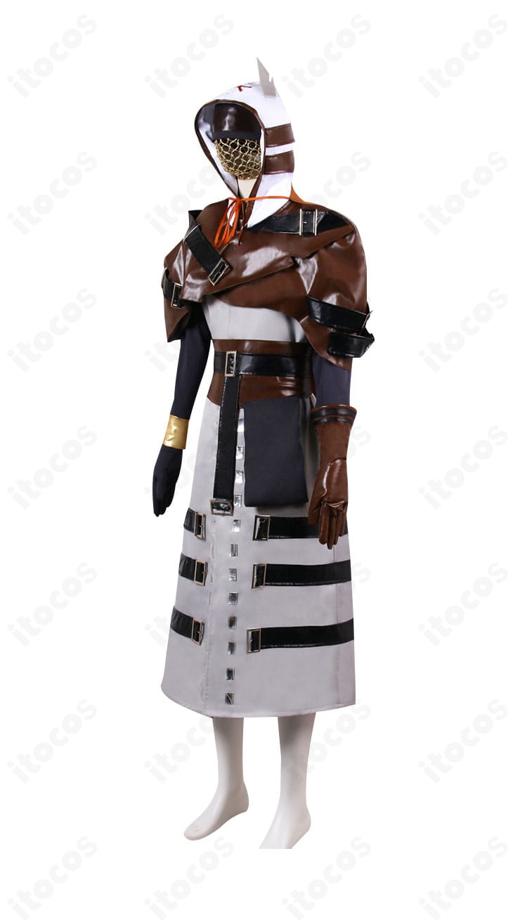 第五人格 占い師（イライ・クラーク）束縛者 コスプレ衣装の側面。マントの落ち感とコルセットのフィット感が分かる横姿