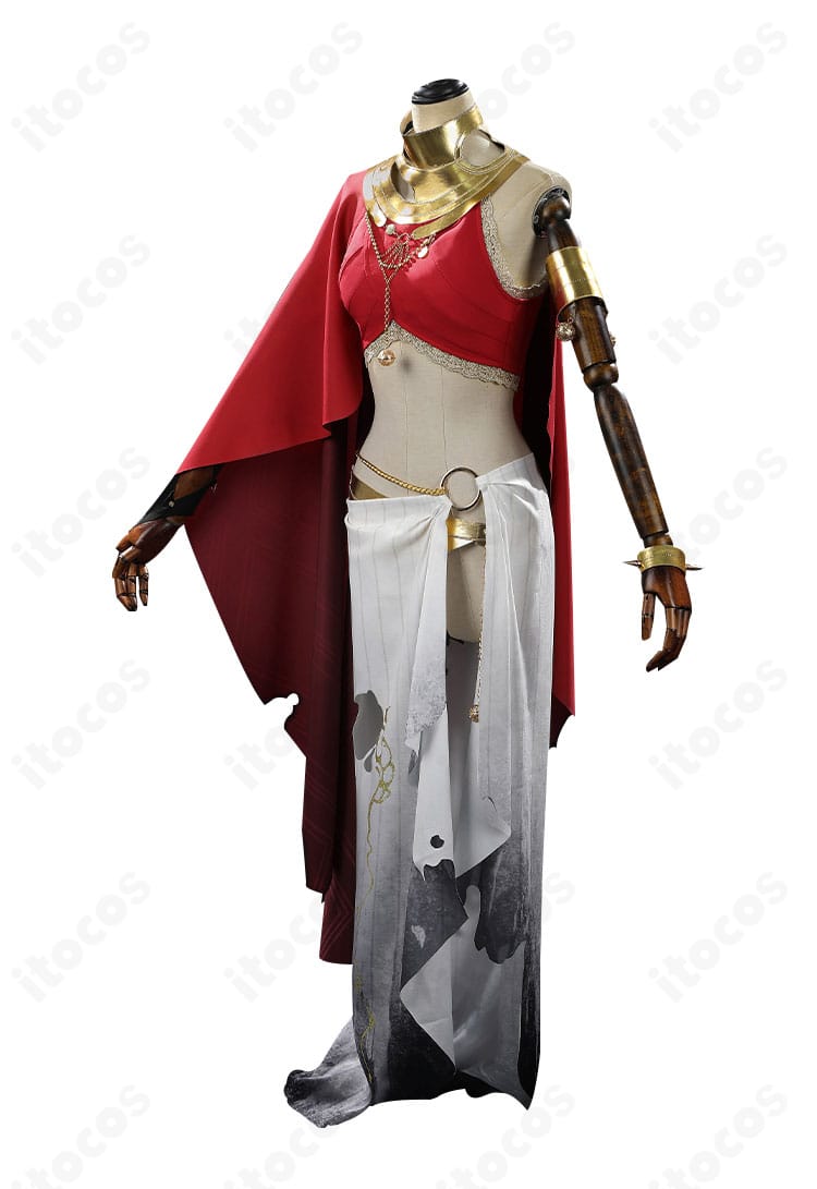 無期迷途 ヘスティア衣装の側面画像。マントの落ち感とベルト位置、腕飾りのボリュームを確認。