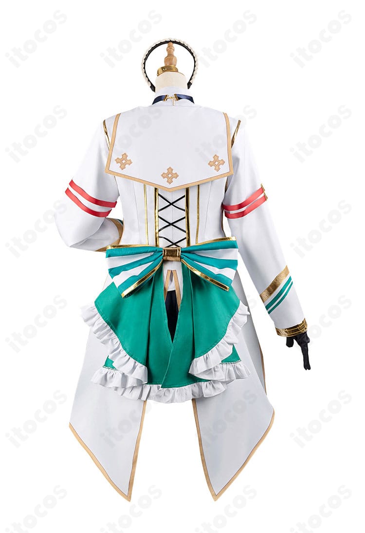 シーザリオ勝負服の背面。大きな蝶結びと背面装飾の配置、縫製の仕上がりが見えるカット。