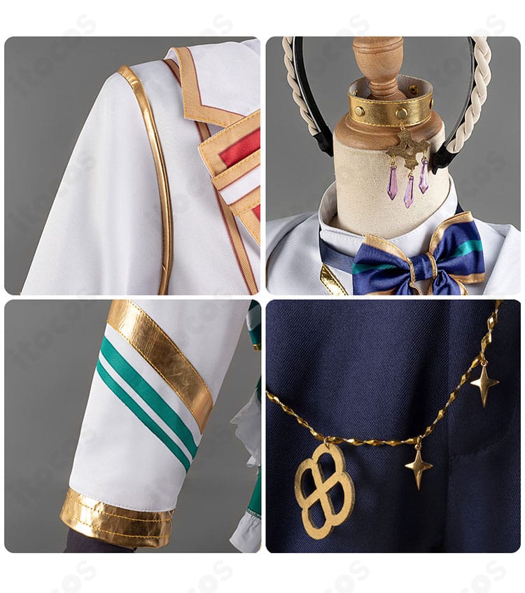 肩袖と頭飾りアクセのクローズアップ。カチューシャ・肩飾りの立体感と仕上げを確認できる一枚。