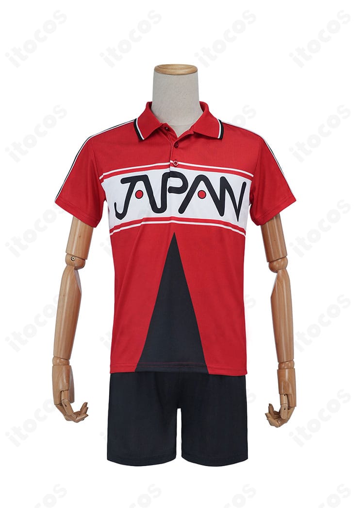 新テニスの王子様 越前リョーマ・不二周助のU-17準決勝ジャージ 上下セットを正面から撮影した画像（半袖上着とショートパンツの全体）