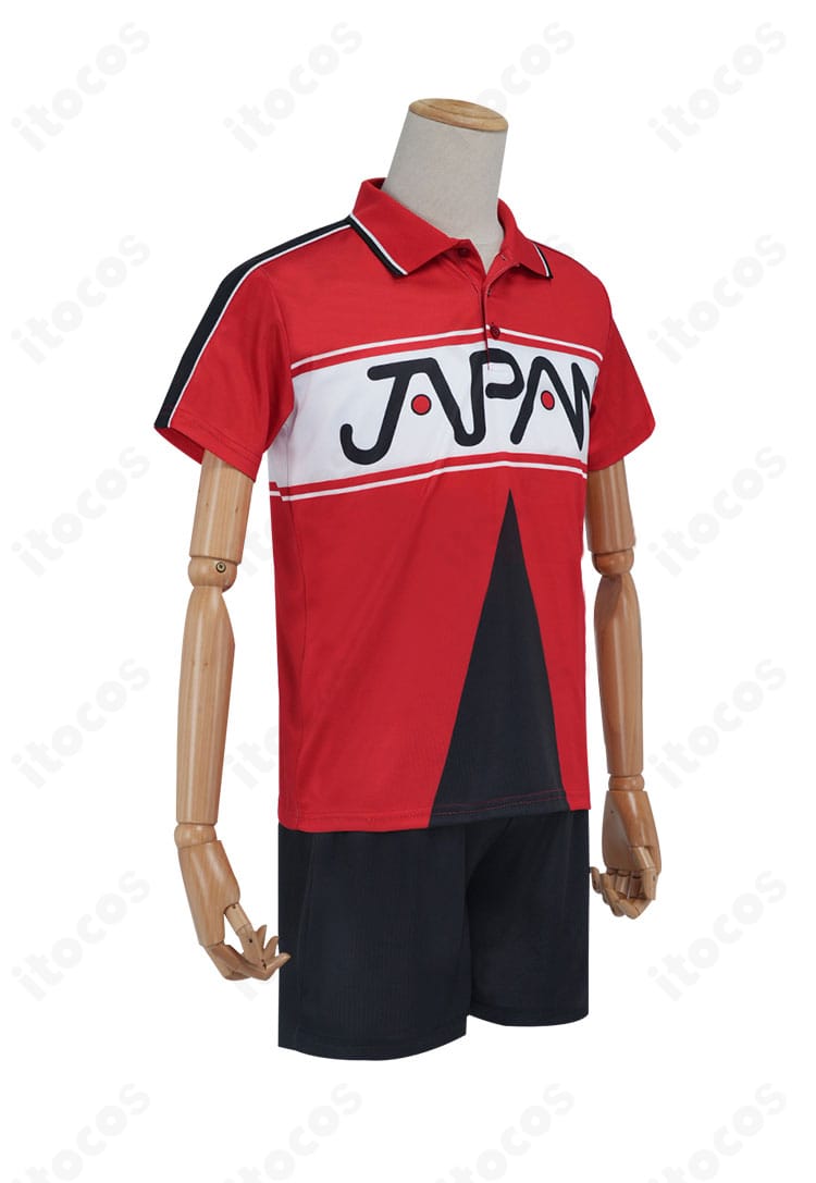 新テニスの王子様 コスプレ 越前リョーマ・不二周助モデル 右側面から見たユニフォーム全体像と配色コントラスト