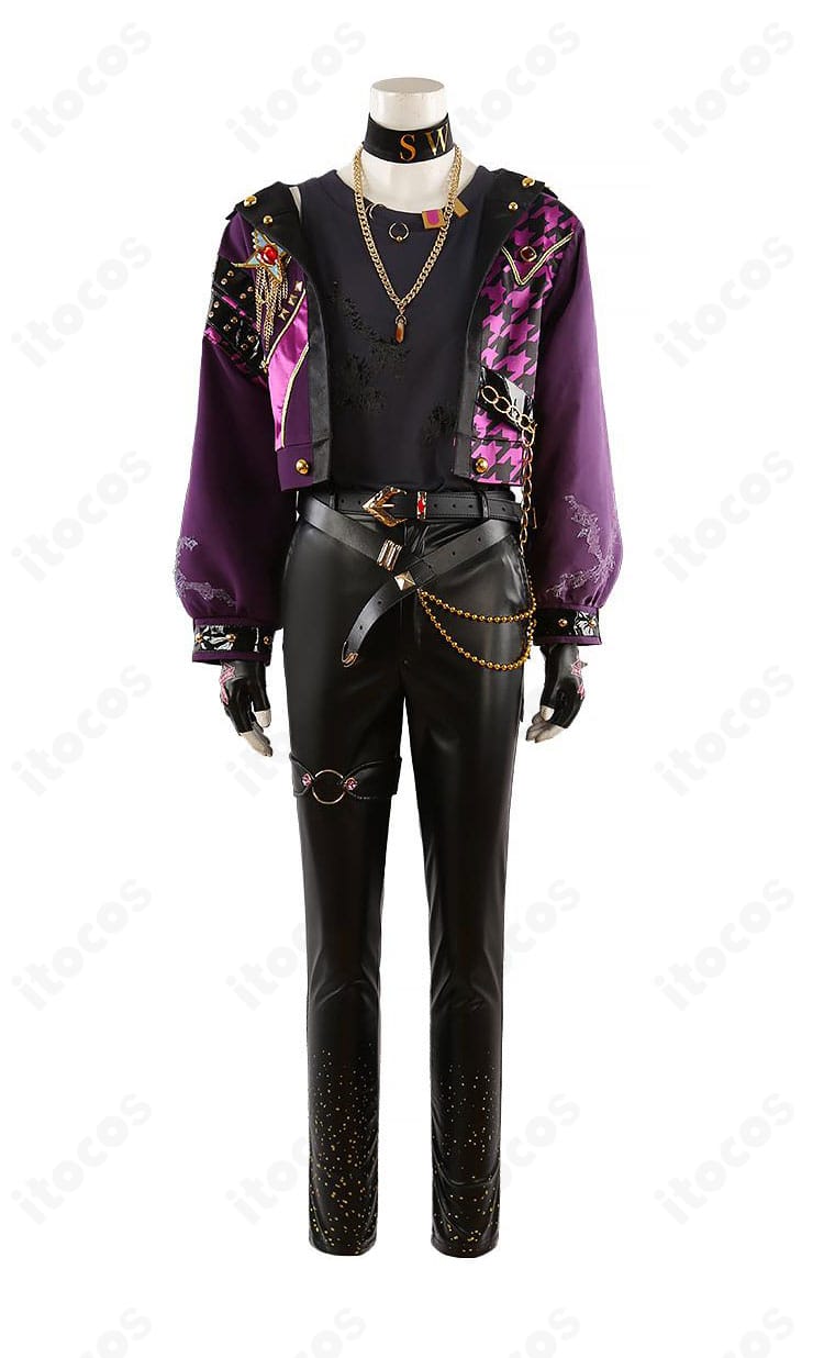 乙狩アドニス SWING NIGHTコスプレ衣装の正面全体。コートと胸飾りの配置が確認できる画像