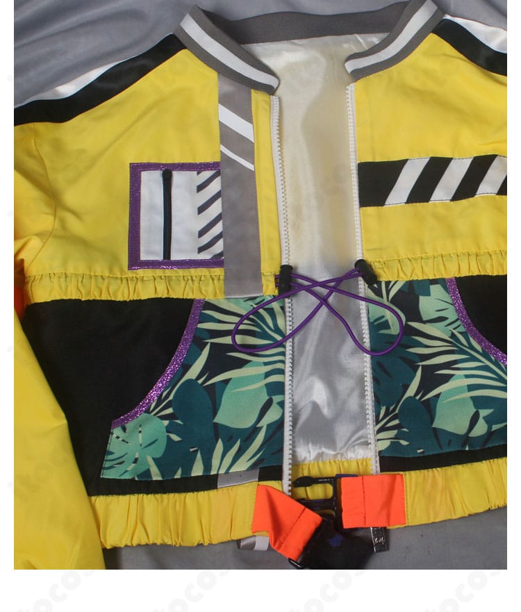 門襟の装飾：縁取りとデザインラインが分かるホットリミット衣装の襟元