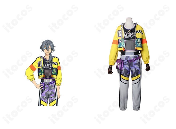 商品正面とキャラクター集合：あんさんぶるスターズ！！Crazy:B（椎名ニキ・天城燐音・HiMERU・桜河こはく）のホットリミット衣装フルセット