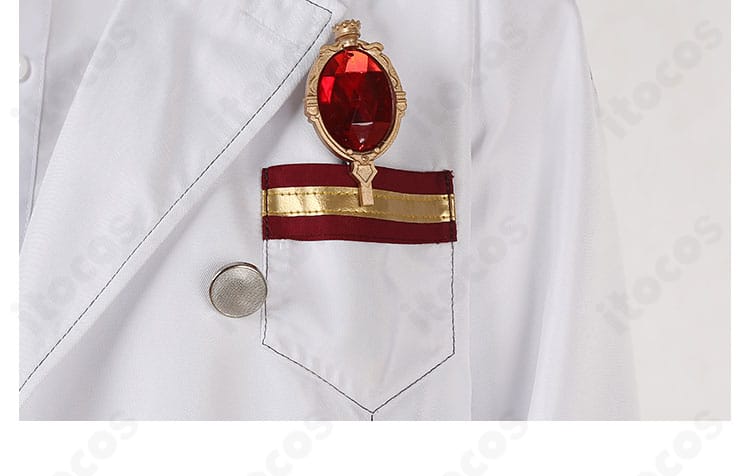 胸元装飾のアップ。モチーフの形状と配色、取り付け位置が確認できる画像