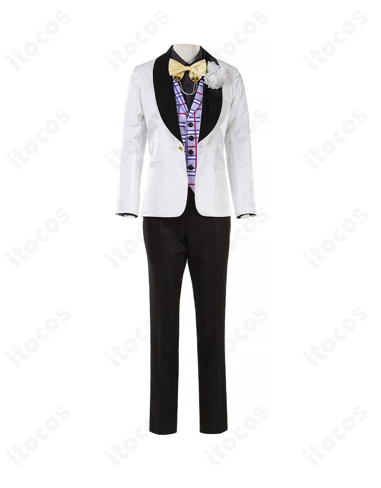 エペル・フェルミエ花婿コスプレ衣装の正面ディテール。ラペルやボタン配置まで丁寧に再現したデザイン