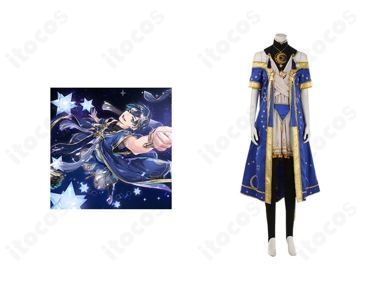 ツイステ デュース・スペード 星送りの衣の正面全体と公式風ビジュアルの比較。和装テイストの意匠と高再現ディテールが分かる画像。