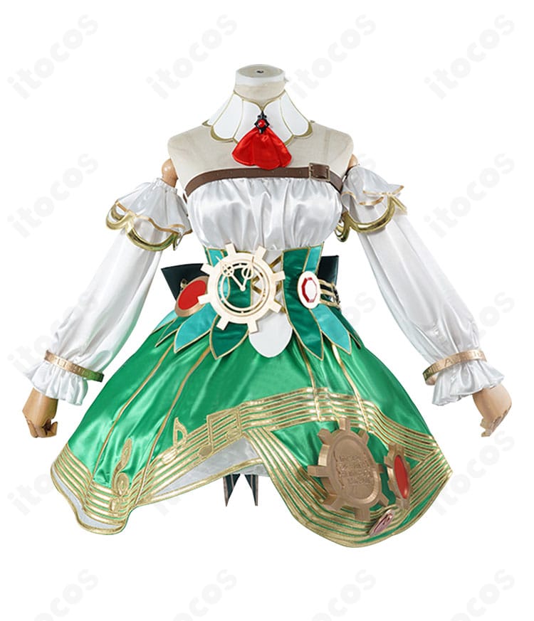 ホロライブ セシリア・イマーグリーン衣装の正面写真。襟元からスカートラインまでの造形を鮮明に表示。