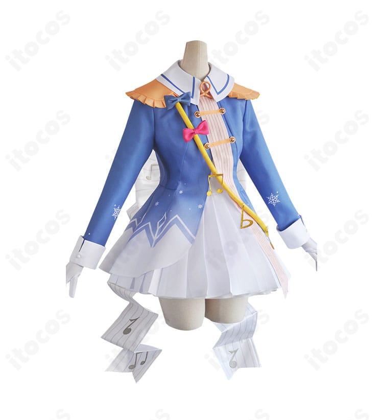 初音ミク 雪ミク2020衣装の側面。袖口やたすき、スカートのボリューム感などディテールが見える角度。