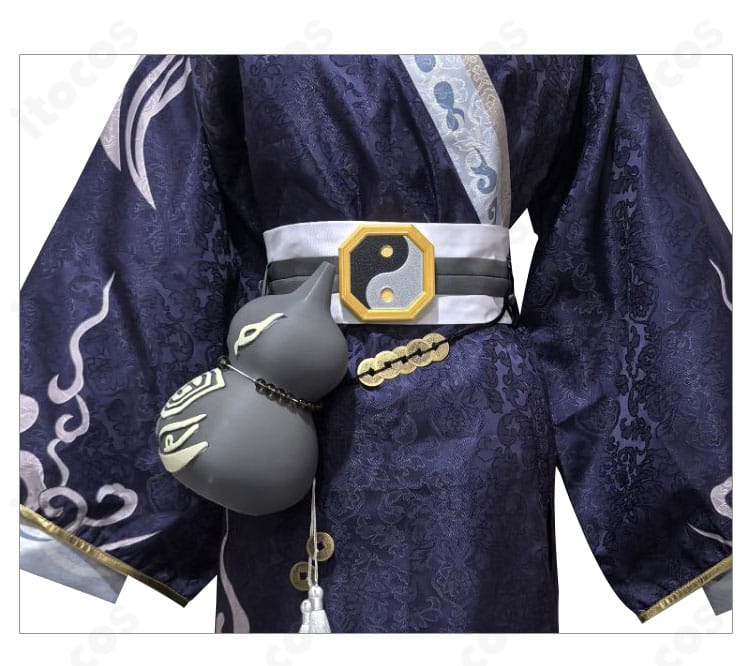 第五人格 黒無常（范無咎）陰陽司公コスプレ 腰のヒョウタン装飾 クローズアップ。質感と取り付け位置が分かる詳細。