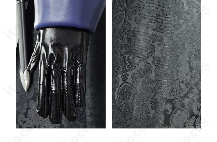 手袋と衣裾の装飾ディテール。縁取りと小物の造形が際立つノワール版。
