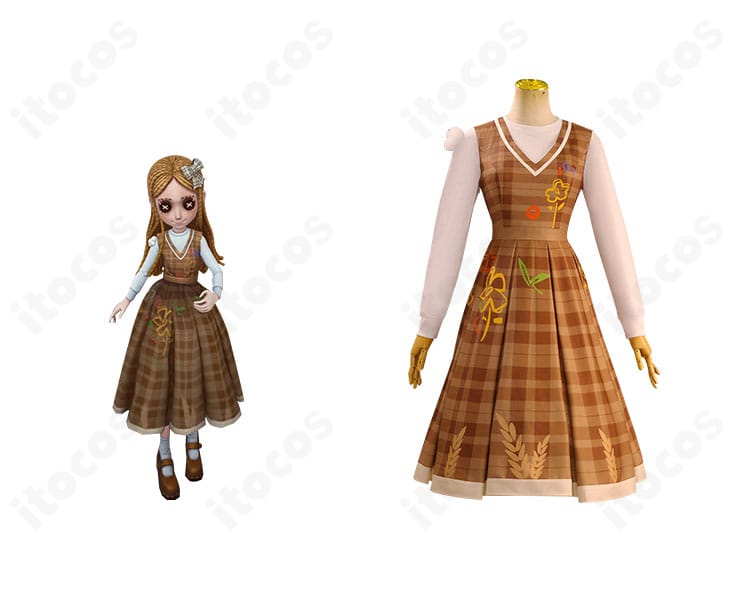 第五人格 少女『秋の遠足』コスプレ衣装の正面とキャラクターイメージの比較。配色と小物まで高再現。