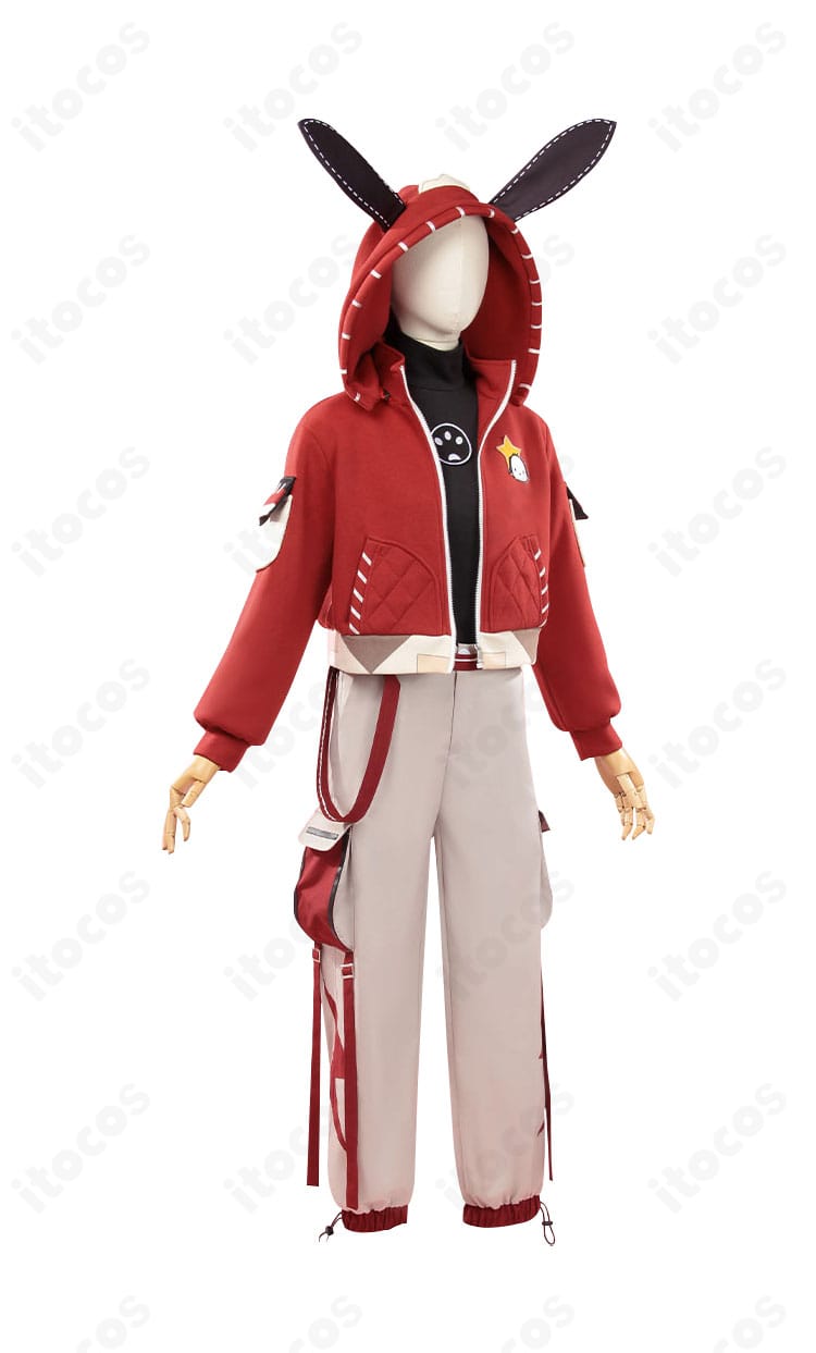 商品側面画像。ルカ・バルサー 囚人コスプレ衣装のサイドラインとポケット位置、シルエットの立体感を確認できる