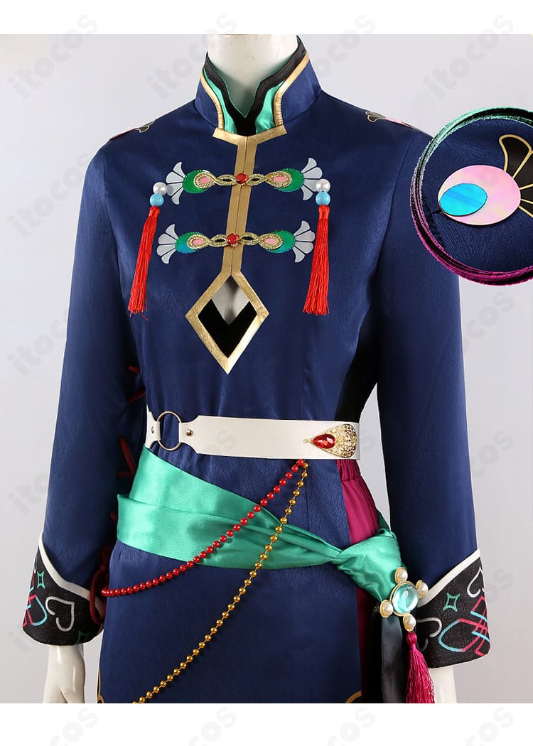 七種茨衣装の肩部分装飾。刺繍とメタル調パーツの質感が分かるディテールアップ