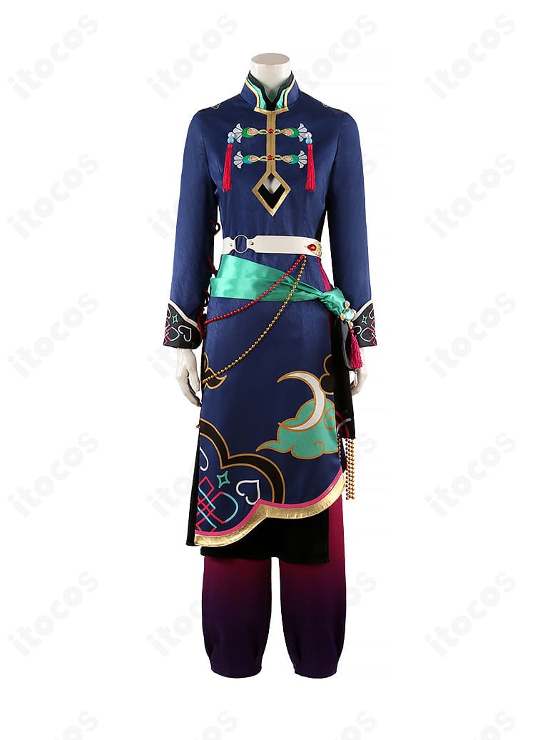 七種茨コスプレ衣装の正面全身。胸元の刺繍と配色、装飾の配置が分かるフロントビュー