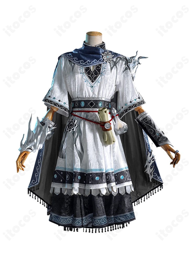 第五人格 フレディ・ライリー「逆流の水銀」コスプレ衣装の正面図。ワンピースとマントのシルエットを確認可能。